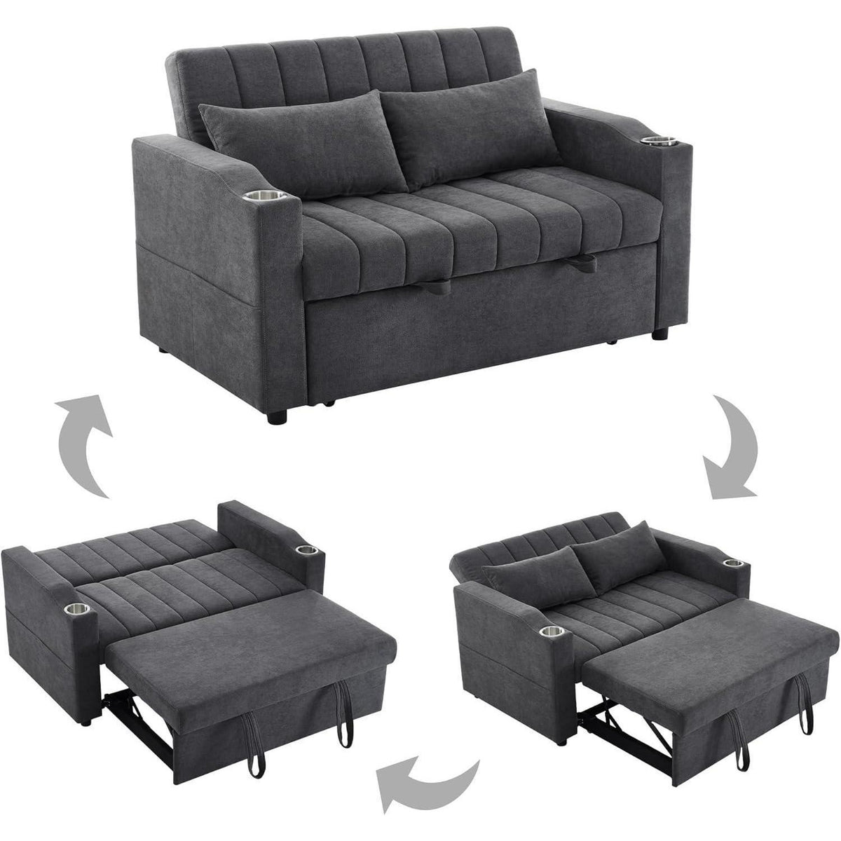 2-Sitzer Schlafsofa mit Getränkehaltern & verstellbarer Rückenlehne