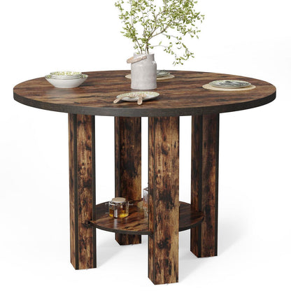 Runder Esstisch Holz 100cm mit Regal – Rustikaler Küchentisch