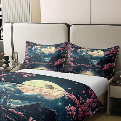 Baumwoll Bettbezug Kirschblüte Set 220x240 Kinder Rosa Schwarz