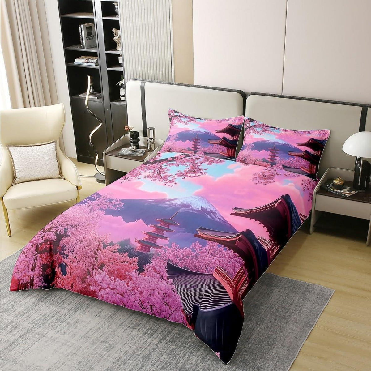 Baumwoll Bettbezug Set Kirschblüten Japanischer Stil 220x240