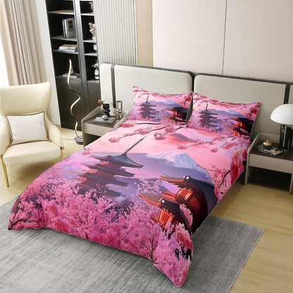 100% Baumwolle Bettwäsche Set Japanischer Stil Kirschblüten Rosa
