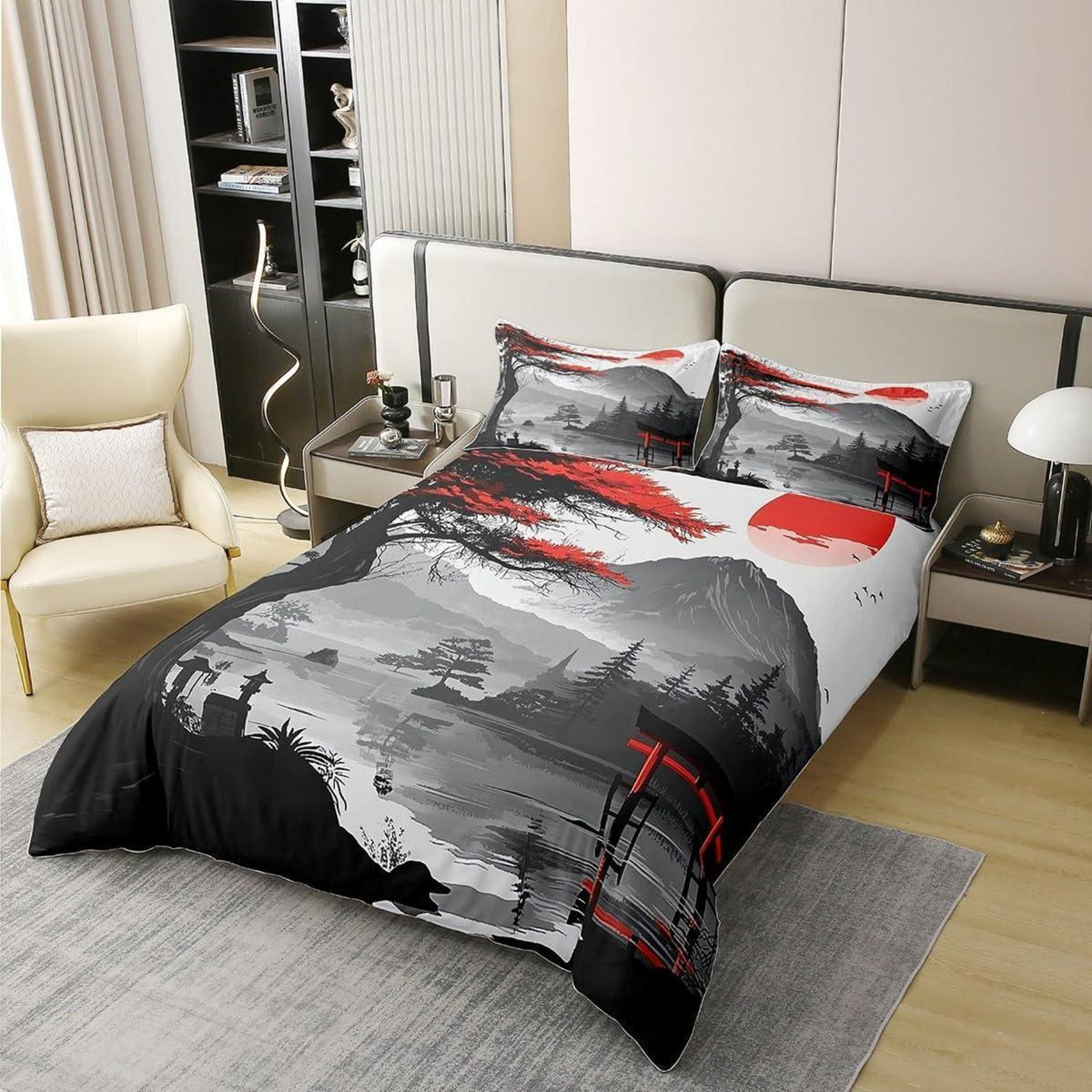 100% Baumwoll Bettbezug Kirschblüte Set – Japanischer Stil