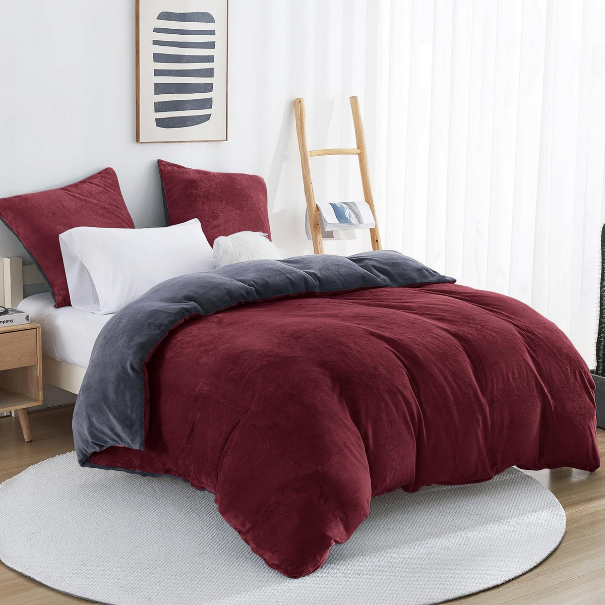 Winter Flanell Bettwäsche Set 200x200cm - Rot Bordeaux