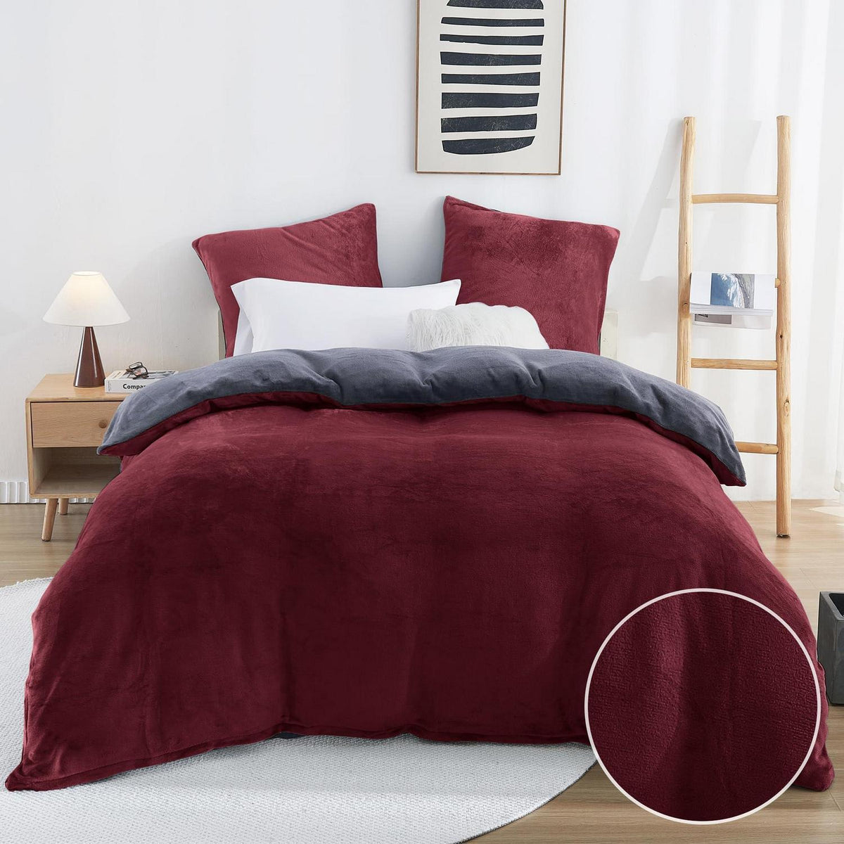 Winter Flanell Bettwäsche Set 200x200cm - Rot Bordeaux