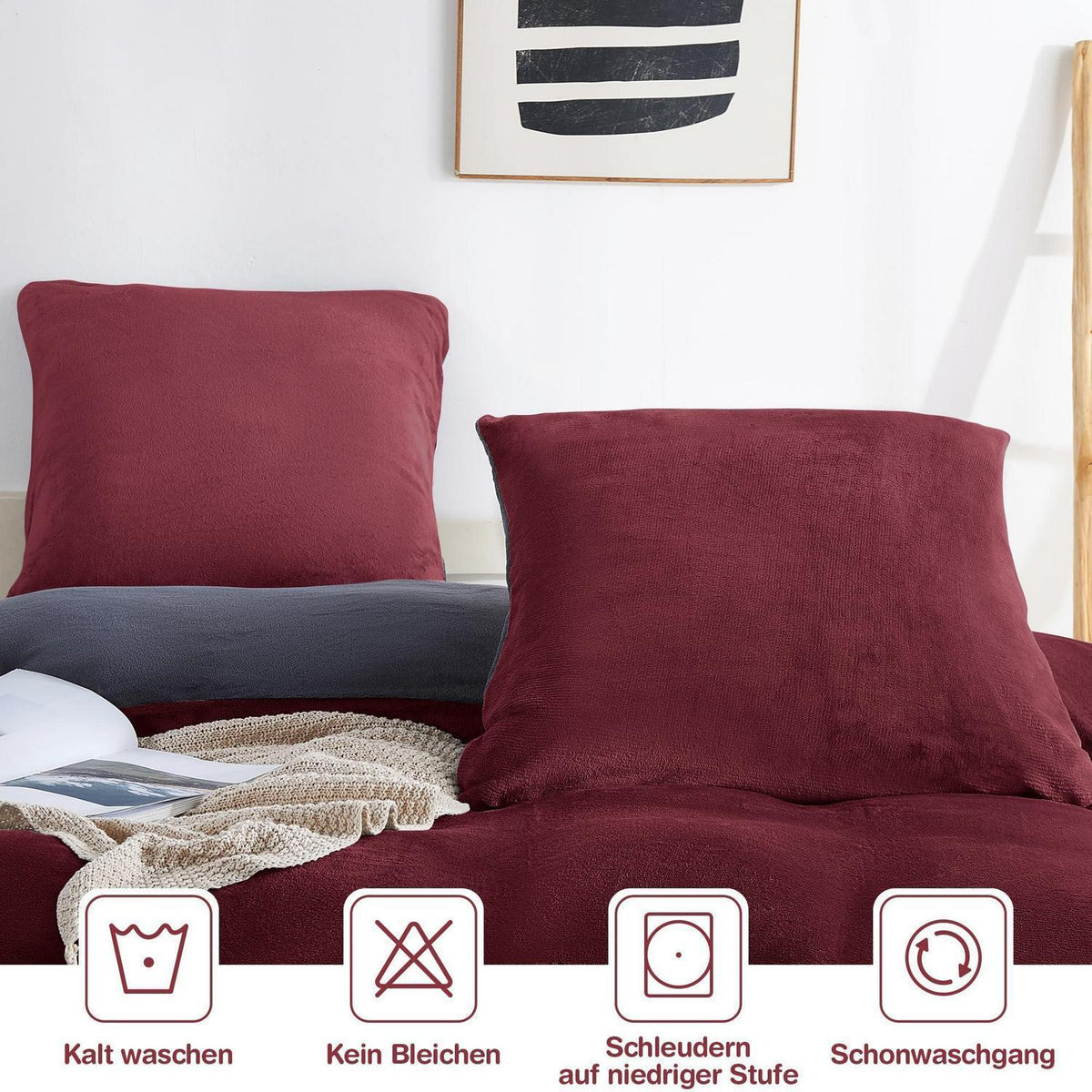 Winter Flanell Bettwäsche Set 200x200cm - Rot Bordeaux