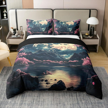 Baumwoll Bettbezug Kirschblüte Set 135x200 Kinder Rosa Schwarz