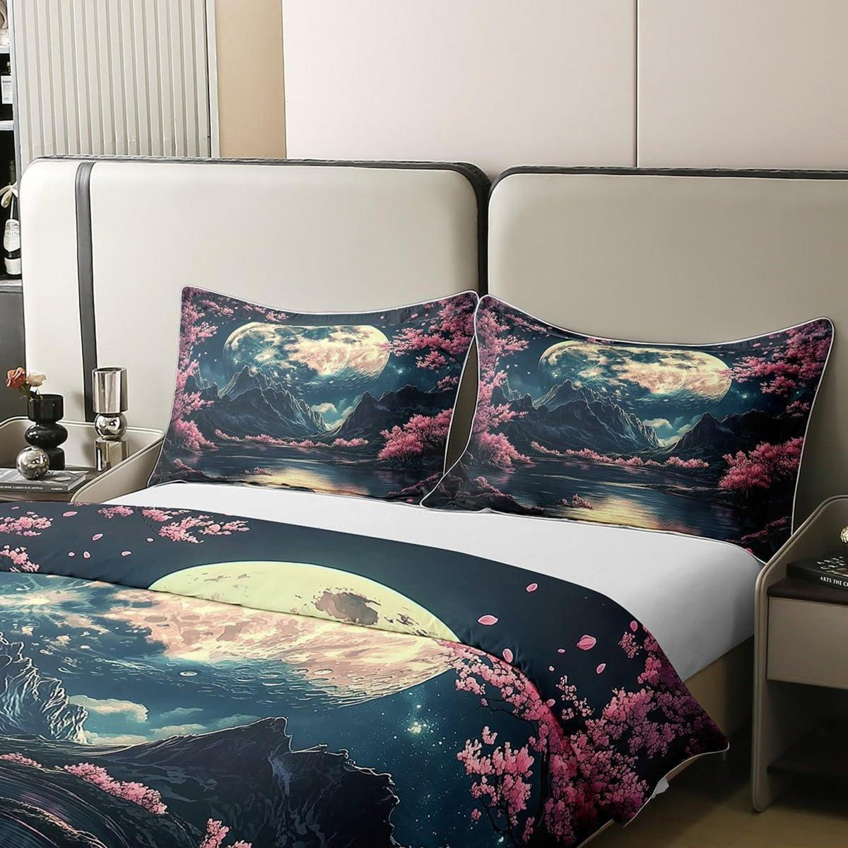 Baumwoll Bettbezug Kirschblüte Set 135x200 Kinder Rosa Schwarz