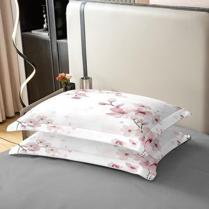 Baumwoll Bettbezug Kirschblüten Set Kinder 155x220 Weiß Rosa