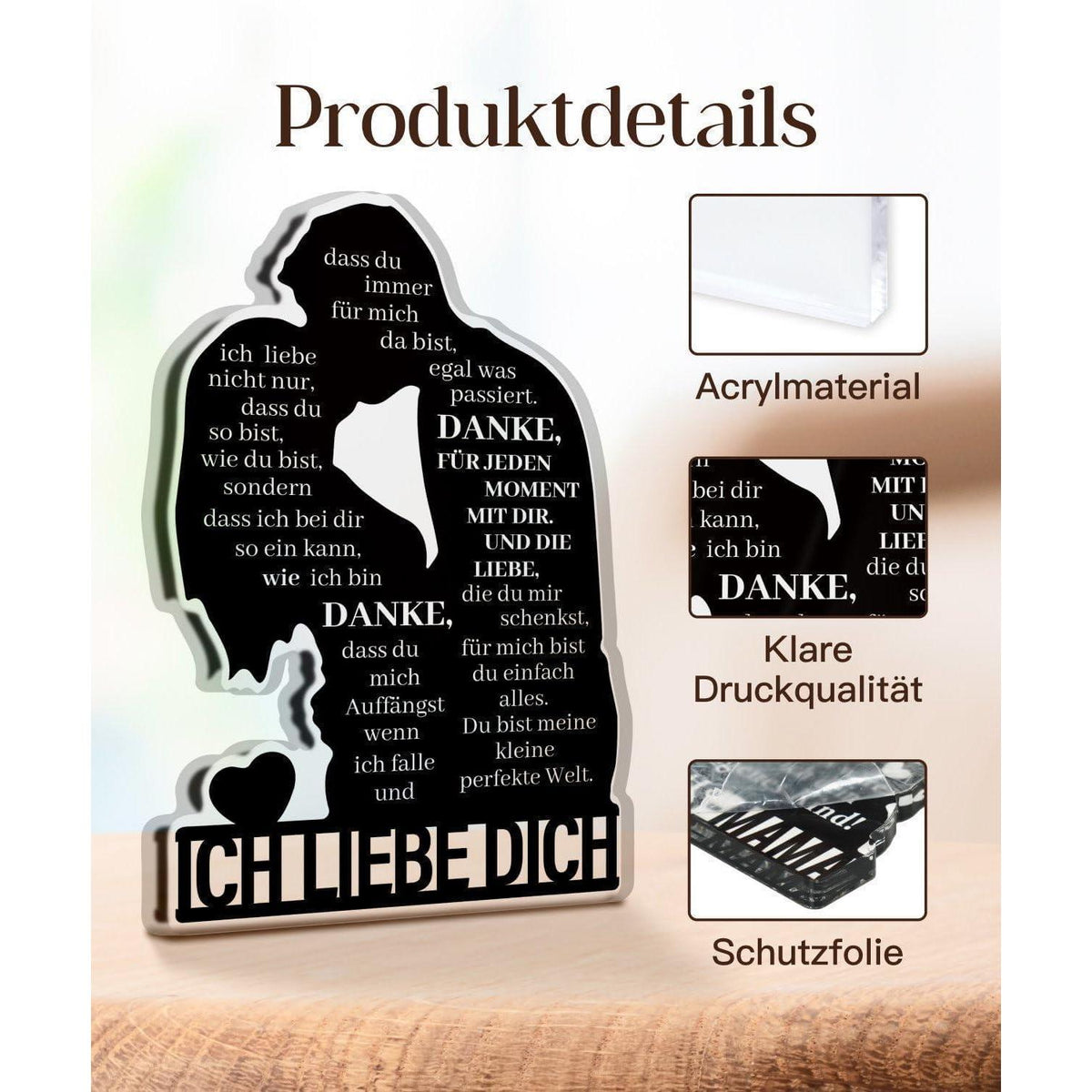 Acrylschild "Ich liebe dich" – Geschenk für Partner