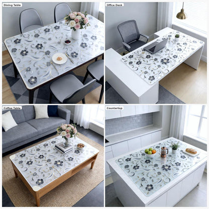 Tischfolie Transparent Blumenmuster 100x240 cm – Rutschfest & Kratzfest