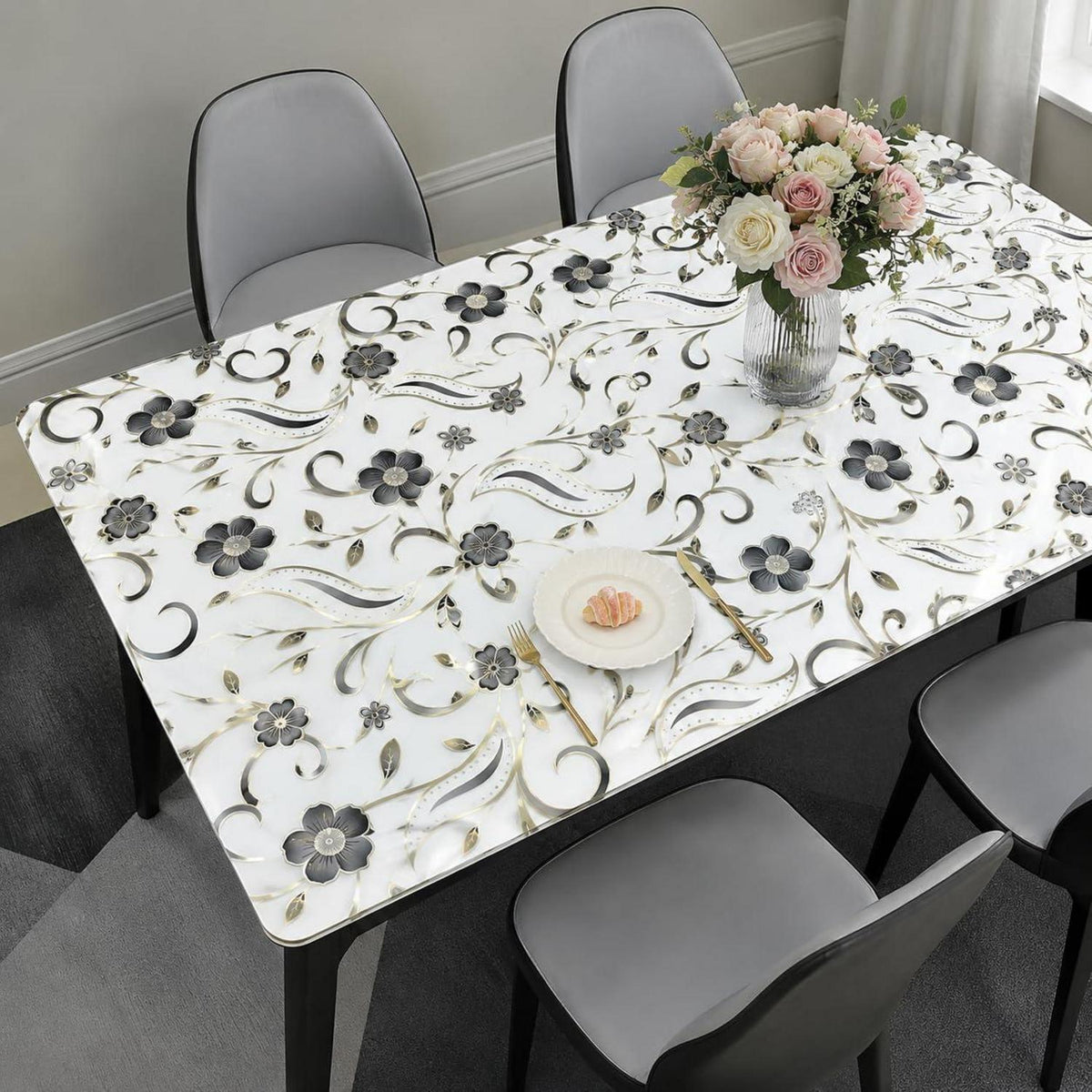 Tischfolie Transparent Blumenmuster 90x180 cm – Rutschfest & Kratzfest