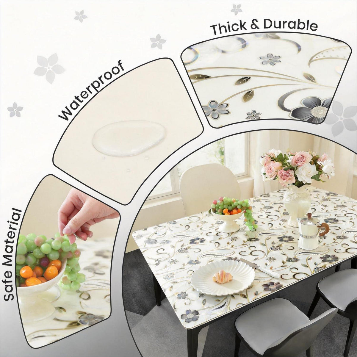 Tischfolie Transparent Blumenmuster 90x180 cm – Rutschfest & Kratzfest