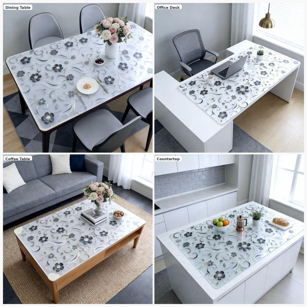 Tischfolie Transparent Blumenmuster 90x180 cm – Rutschfest & Kratzfest