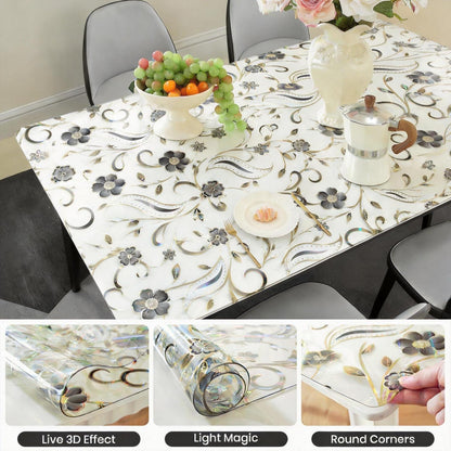 Tischfolie Transparent Blumenmuster 90x200 cm – Rutschfest & Kratzfest