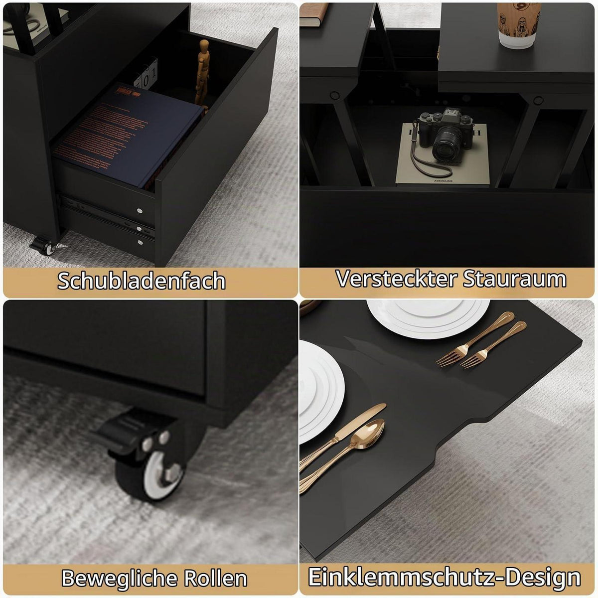 Höhenverstellbarer Couchtisch 120x60cm – Schwarz & Multifunktional