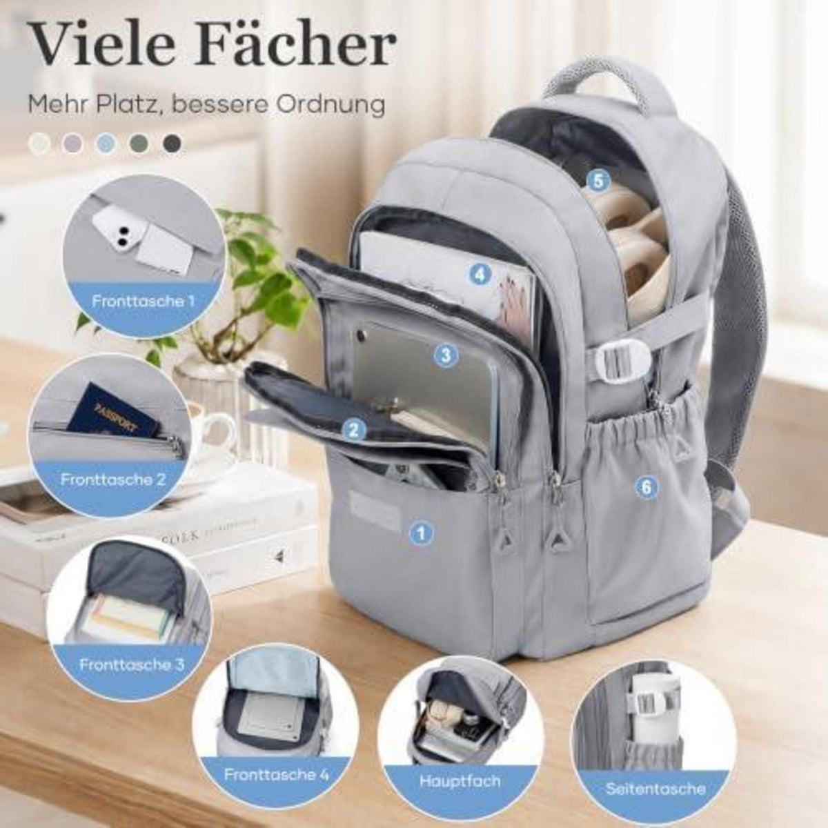 Schulrucksack Groß Grau mit Laptopfach – Wasserfester Tagesrucksack