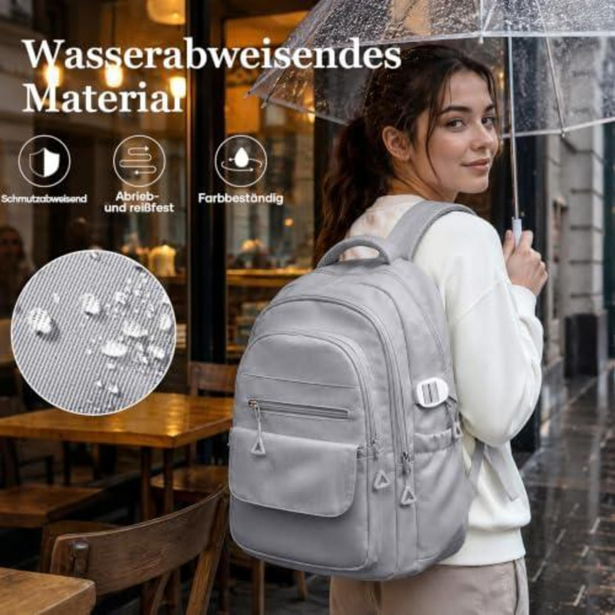 Schulrucksack Groß Grau mit Laptopfach – Wasserfester Tagesrucksack