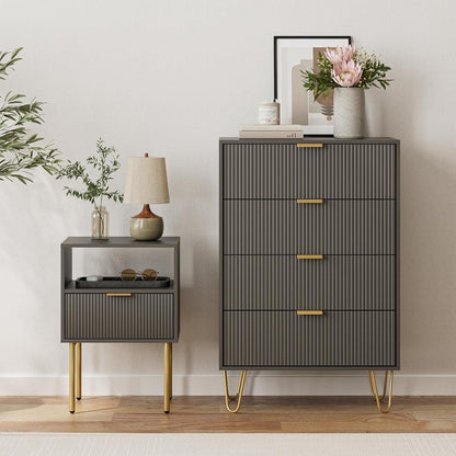 Moderne Kommode mit 4 Schubladen & Goldbeinen – Grau