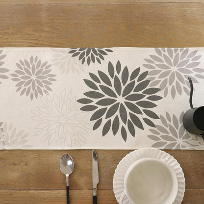 Grauer Tischläufer mit Dahlien | Modern & Dekorativ 33x183 cm