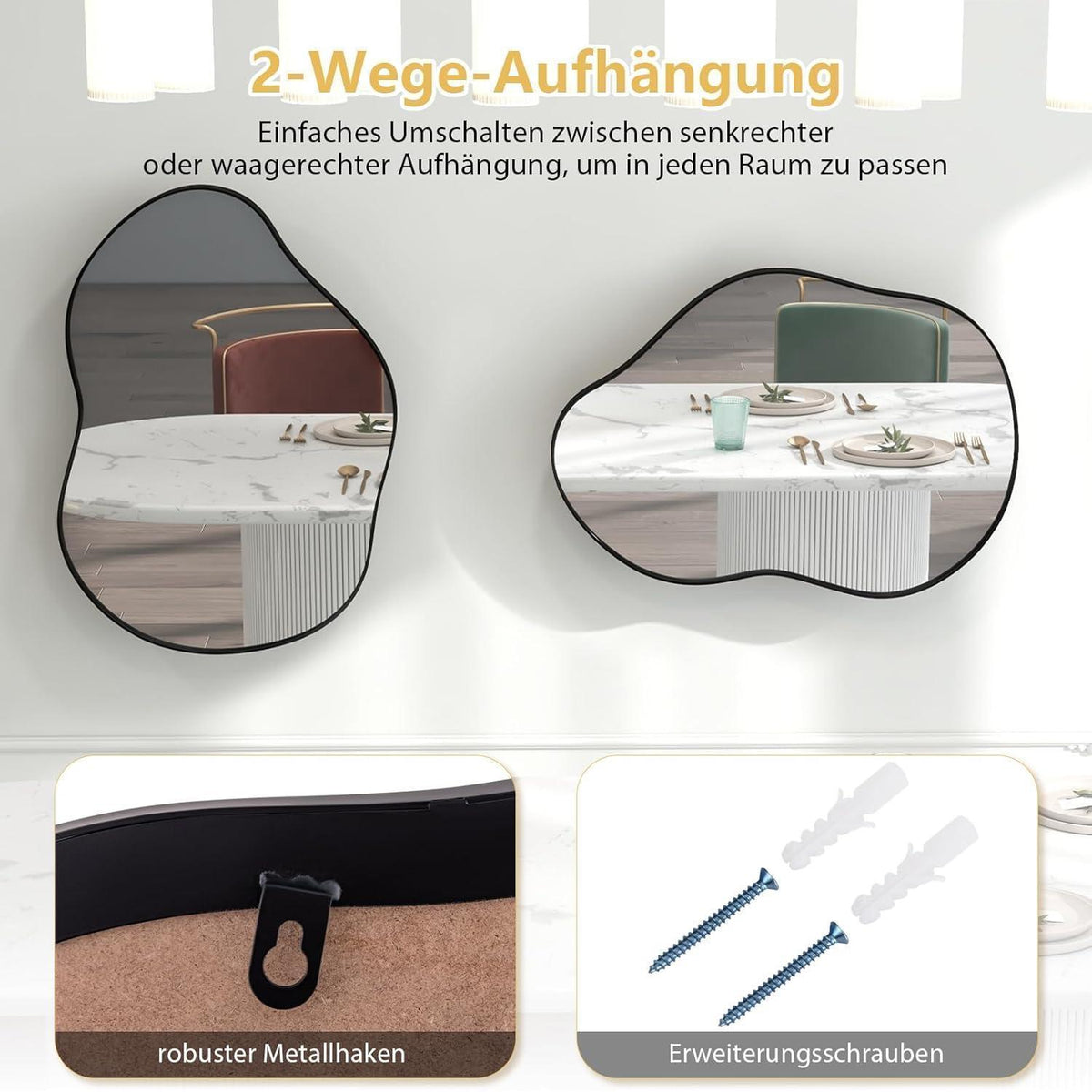 Asymmetrischer Wandspiegel mit Metallrahmen & HD-Glas