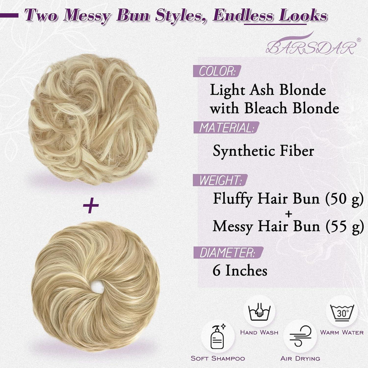 2x Messy Bun Haarteil – Helles Aschblond & Blond