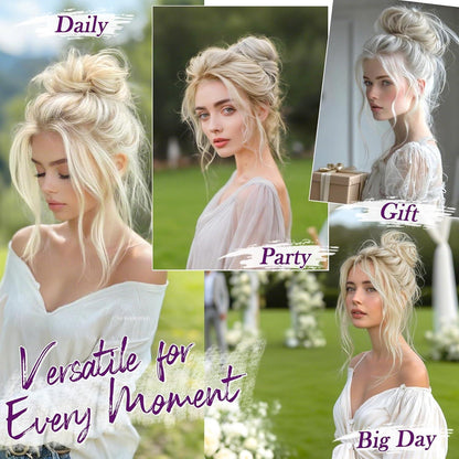 2x Messy Bun Haarteil – Helles Aschblond & Blond