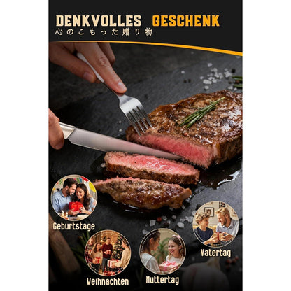 Steakmesser Set 8-teilig | Extra Scharfes Edelstahl-Besteck Silberweiß