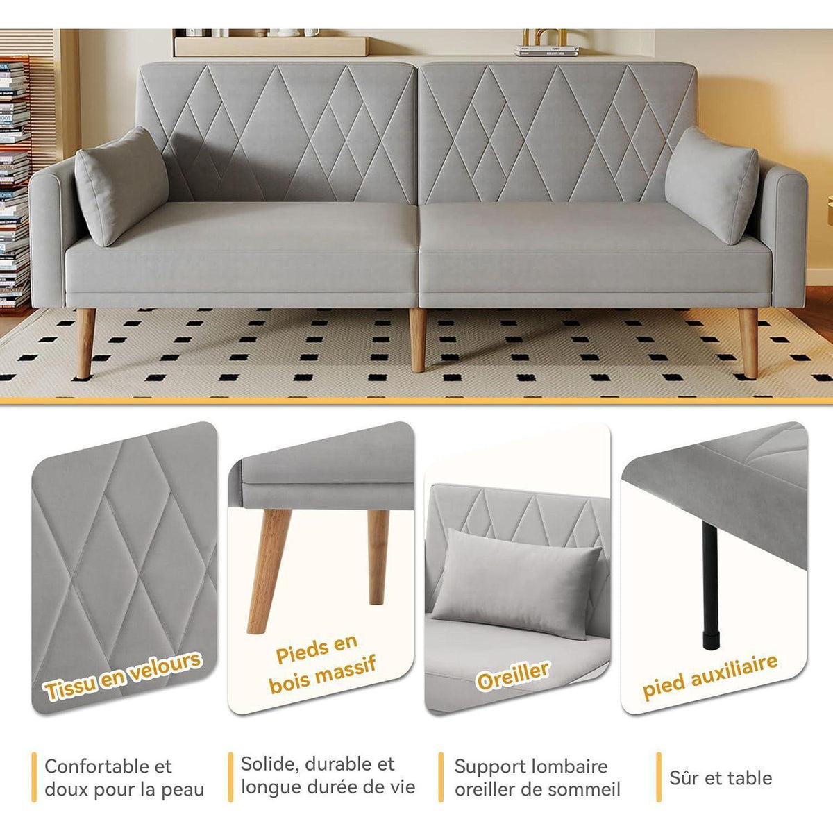 2-Sitzer Schlafsofa mit Samtbezug & verstellbarer Rückenlehne