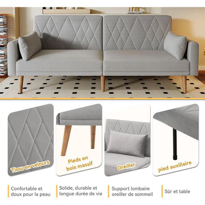 2-Sitzer Schlafsofa mit Samtbezug & verstellbarer Rückenlehne