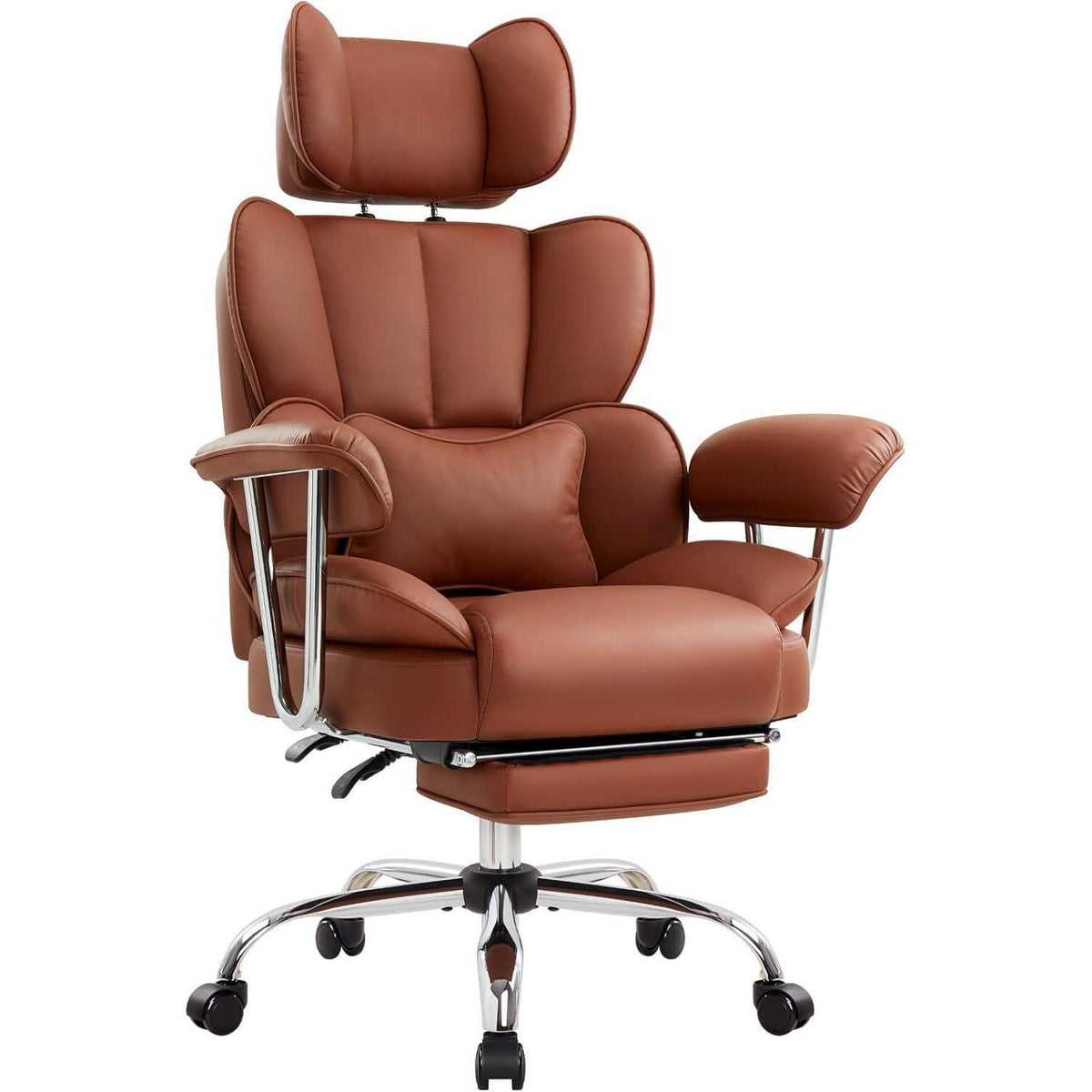 Ergonomischer Bürostuhl mit Fußstütze & Lendenwirbelstütze (Braun)