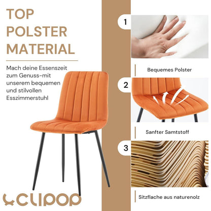Samt Esszimmerstühle 4er Set – Orange, Gepolstert & Stabil