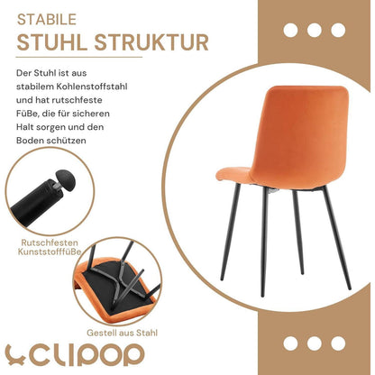 Samt Esszimmerstühle 4er Set – Orange, Gepolstert & Stabil