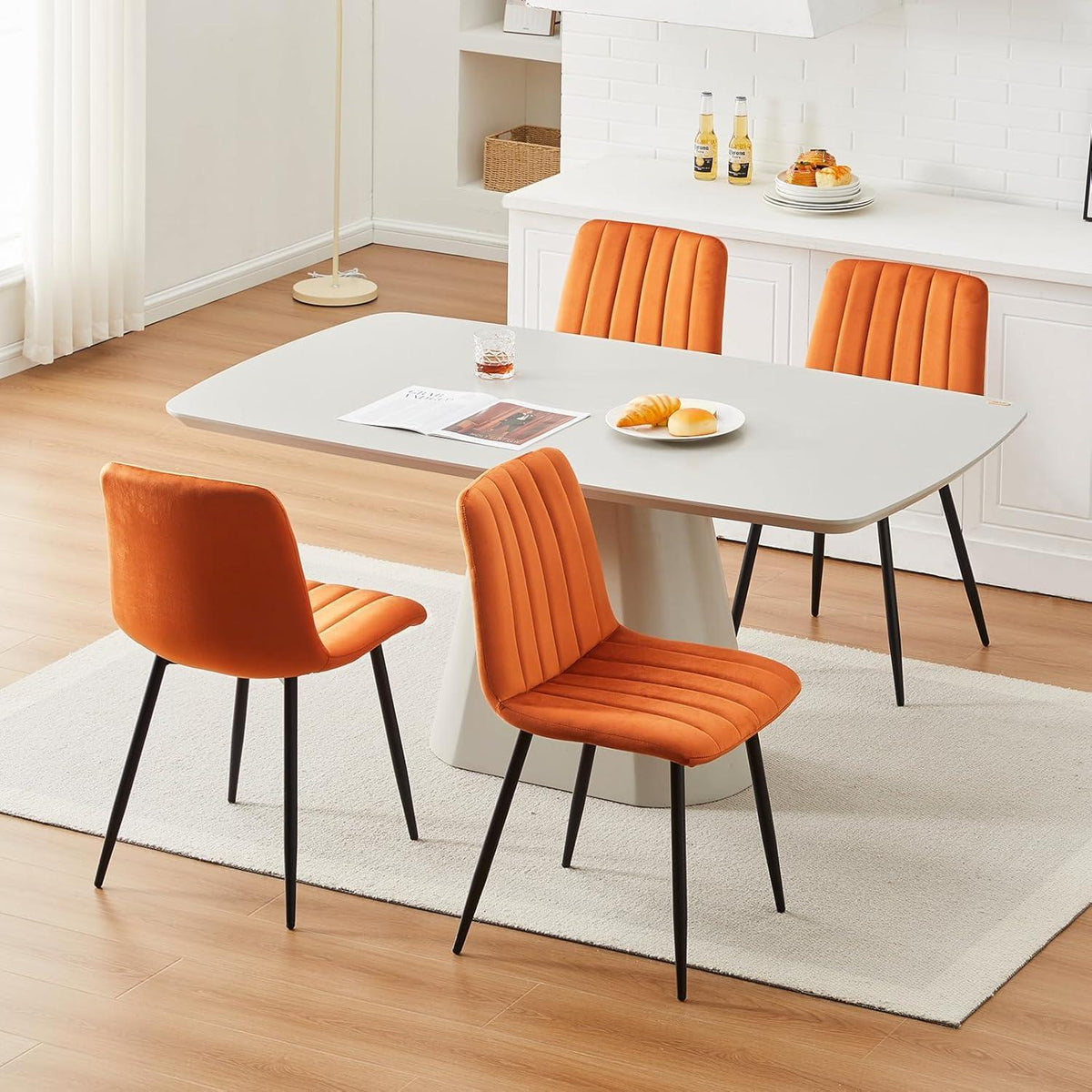 Samt Esszimmerstühle 4er Set – Orange, Gepolstert & Stabil