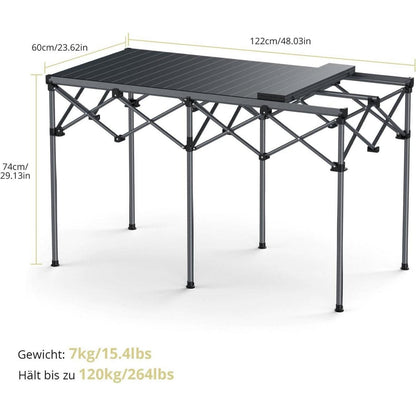 Rolltisch Campingtisch 122x60cm X-Frame 120kg Tragkraft mit Netzkorb