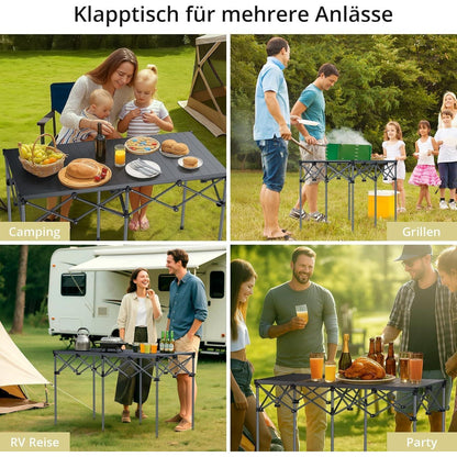 Rolltisch Campingtisch 122x60cm X-Frame 120kg Tragkraft mit Netzkorb