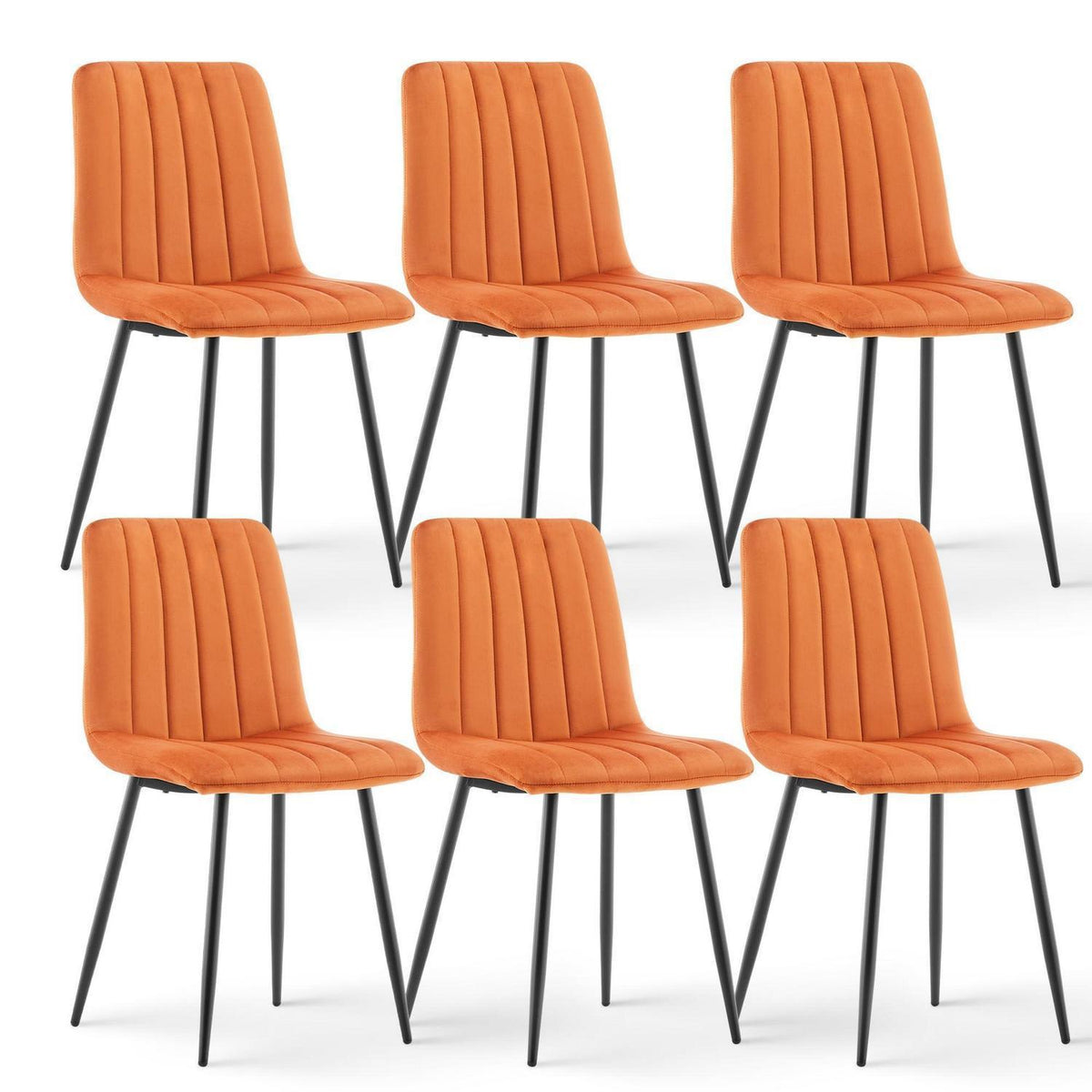 Samt Esszimmerstühle 6er Set – Gepolsterte Lounge Stühle Orange