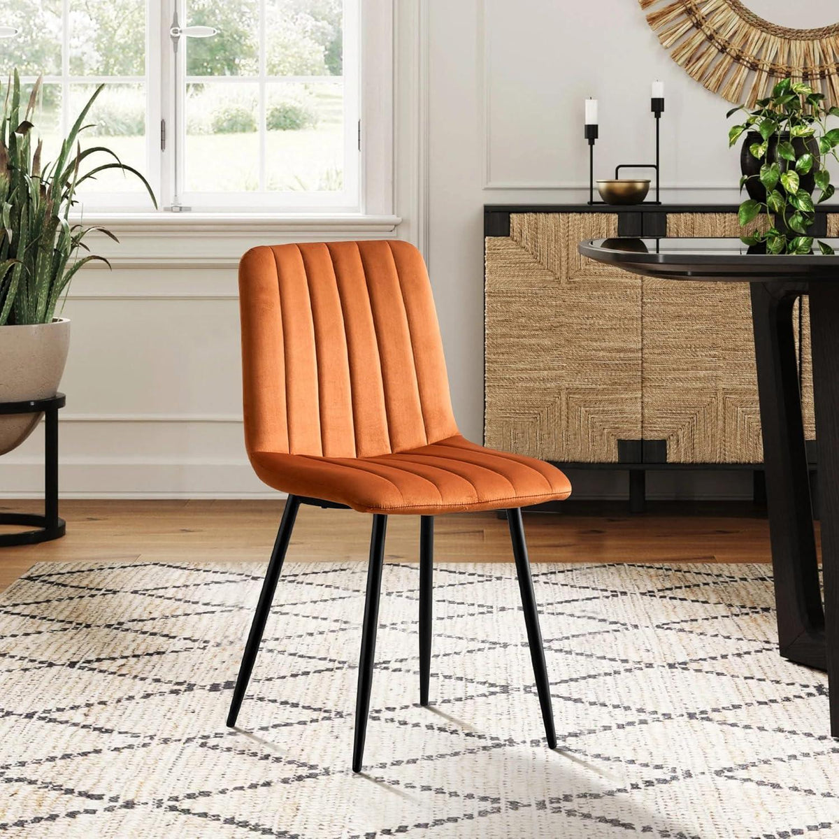 Samt Esszimmerstühle 6er Set – Gepolsterte Lounge Stühle Orange