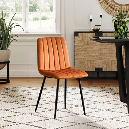 Samt Esszimmerstühle 6er Set – Gepolsterte Lounge Stühle Orange