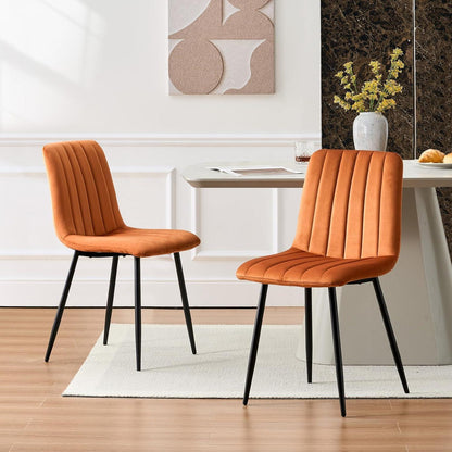 Samt Esszimmerstühle 6er Set – Gepolsterte Lounge Stühle Orange