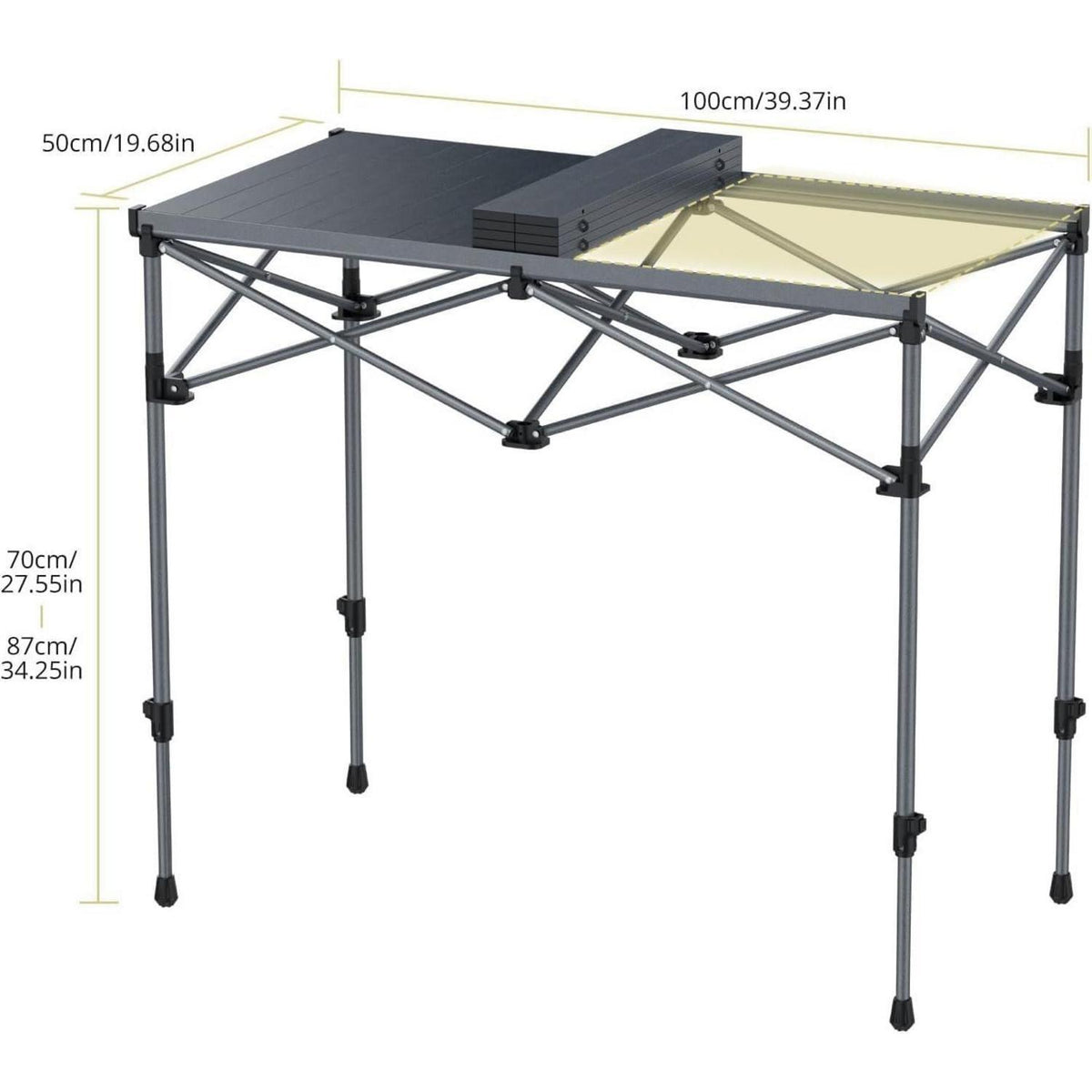 Aluminium Campingtisch aufrollbar, 2 Höhen, 120kg belastbar, mit Netzkorb