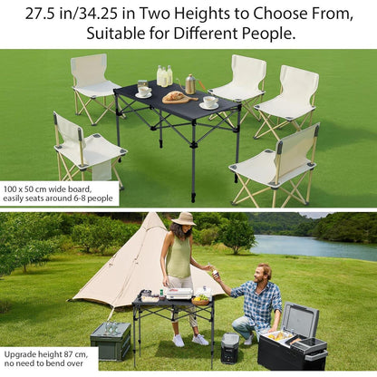 Aluminium Campingtisch aufrollbar, 2 Höhen, 120kg belastbar, mit Netzkorb