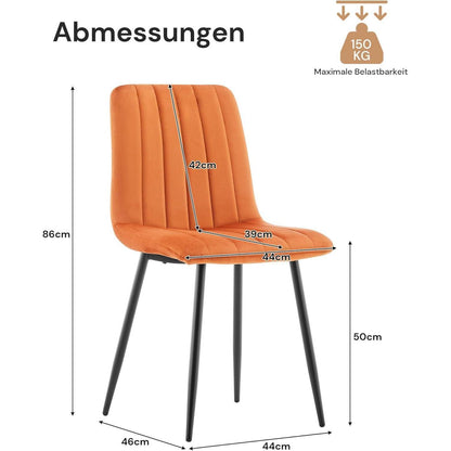 Samt Esszimmerstühle 2er Set – Gepolstert, Orange