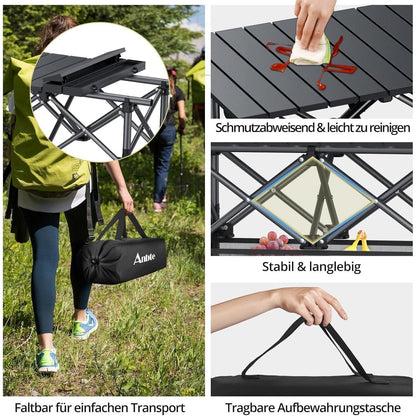 Aluminium Campingtisch 64x40cm, 2 Höhen, mit Netz & Tasche