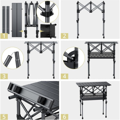 Aluminium Campingtisch 64x40cm, 2 Höhen, mit Netz & Tasche