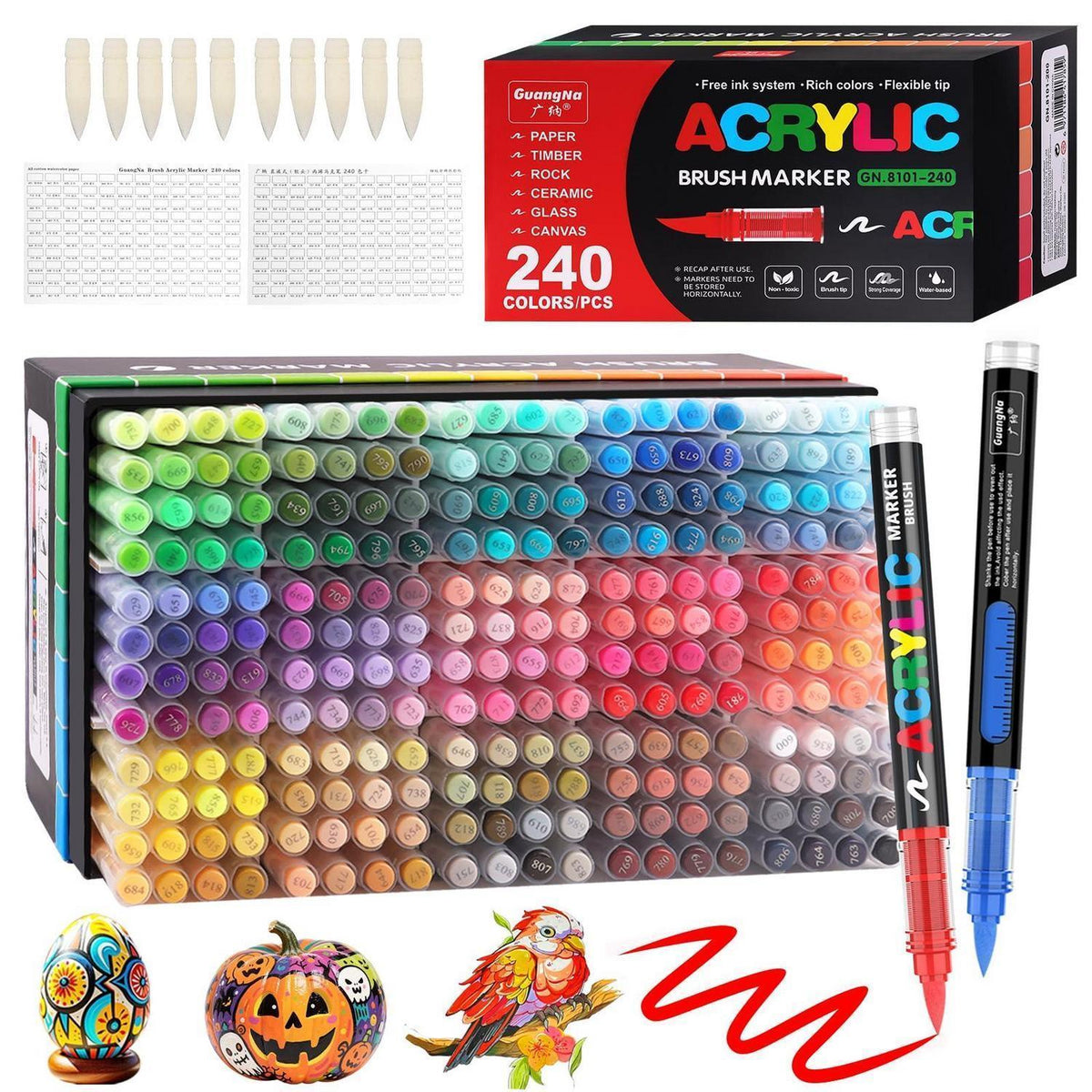Acrylstifte Set 240 Farben – Pinselspitze für Basteln & Malen