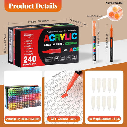 Acrylstifte Set 240 Farben – Pinselspitze für Basteln & Malen