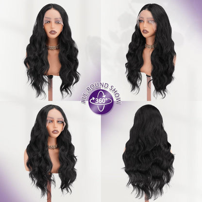 Lange gewellte Lace Front Perücke – 70cm Schwarz