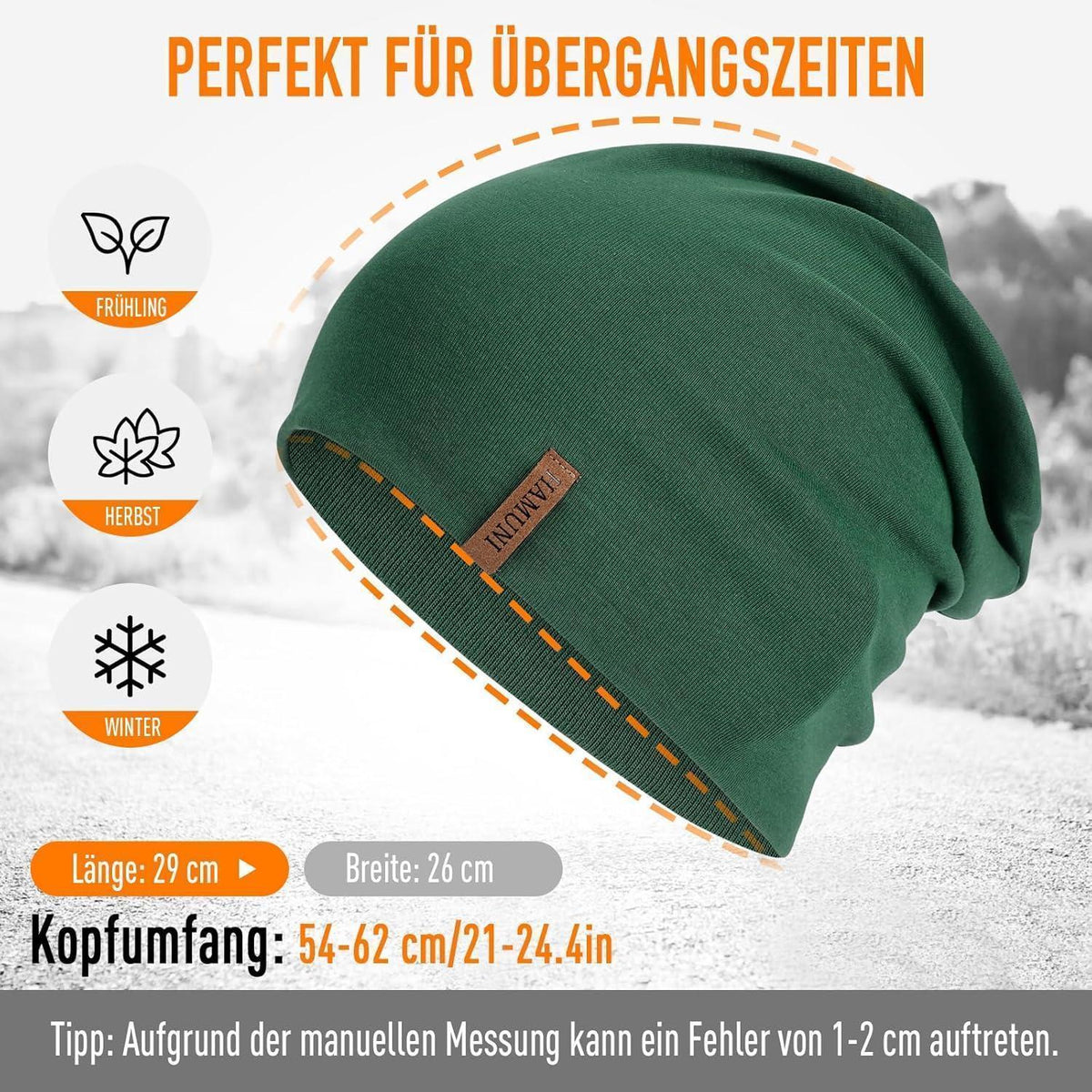Baumwoll Beanie Mütze Damen Herren – Dunkelgrün, Atmungsaktiv & Vielseitig
