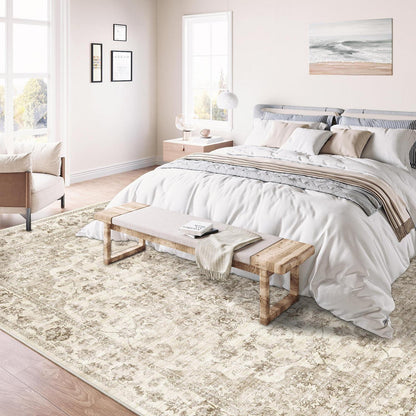 Vintage Teppich 300x400cm Beige – Waschbarer Wohnzimmerteppich