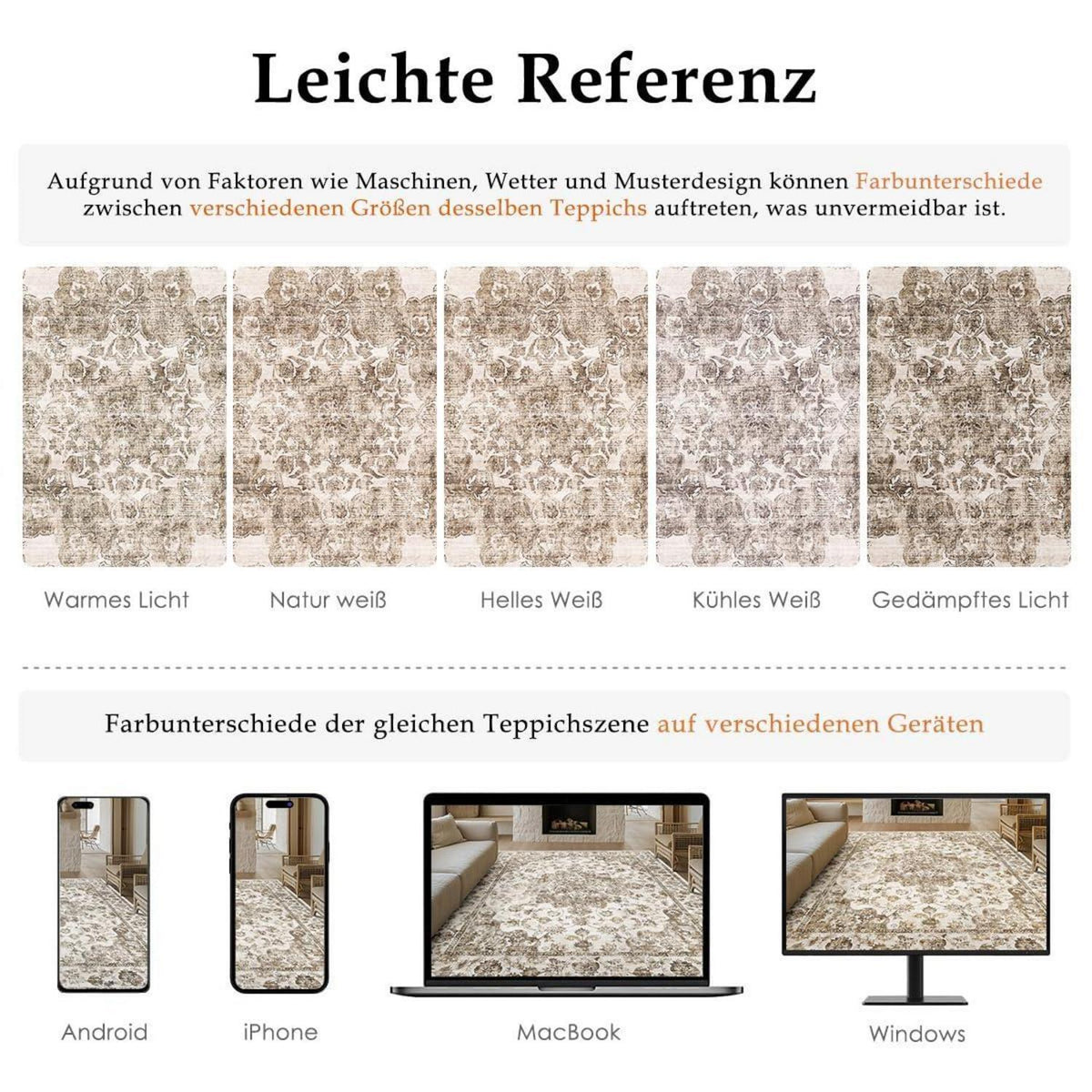 Vintage Teppich Braun 160x230cm – Waschbarer Wohnzimmerteppich